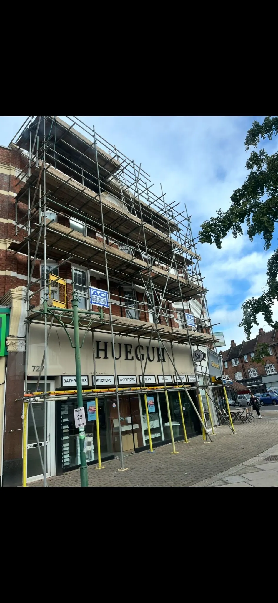 Commercial parade scaffolding in Winchmore Hill, North London